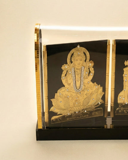 Gold Plated - Ganesha Lakshmi Sarawathi with Arcylic Cabinet - WL5720