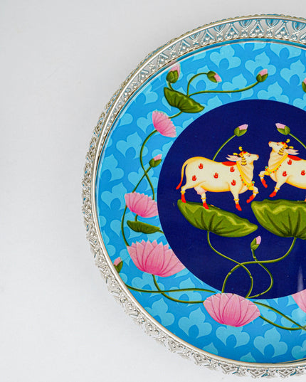 German Silver Pichwai Tray - Blue - 10 inch - WL5725
