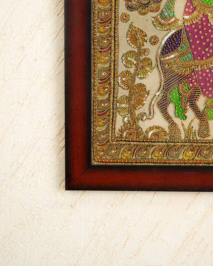 Kalamkari Semi Silk Artwork - Krishna with Cow - WL5728