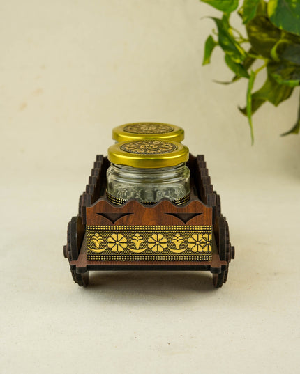 Oxidized Wooden Cart with 2 Dry Fruit Jar - WC0191