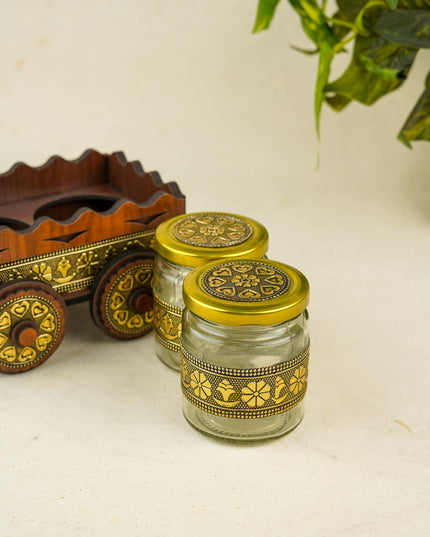 Oxidized Wooden Cart with 2 Dry Fruit Jar - WC0191