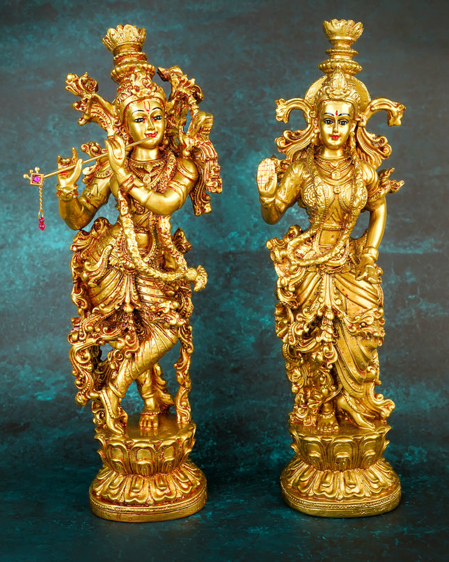 Polyresin Radha Krishna Idol - Set of 2 - 14 inch - WL5737