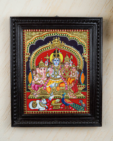 Tanjore Painting - Shiv Parivar - Flat (Gold Foil) - 15x12 inch - WL5762