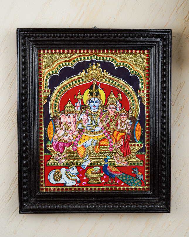 Tanjore Painting - Shiv Parivar - Flat (Gold Foil) - 15x12 inch - WL5762