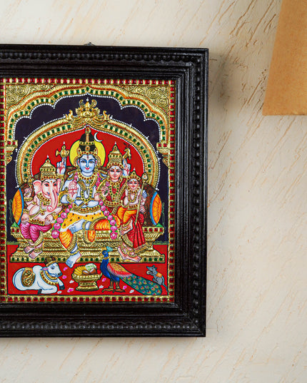 Tanjore Painting - Shiv Parivar - Flat (Gold Foil) - 15x12 inch - WL5762