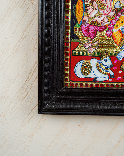 Tanjore Painting - Shiv Parivar - Flat (Gold Foil) - 15x12 inch - WL5762