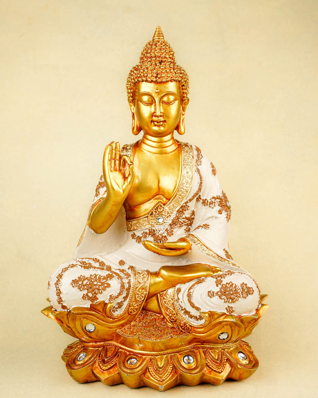 Polyresin Buddha on Lotus - 12 inch - WL5789