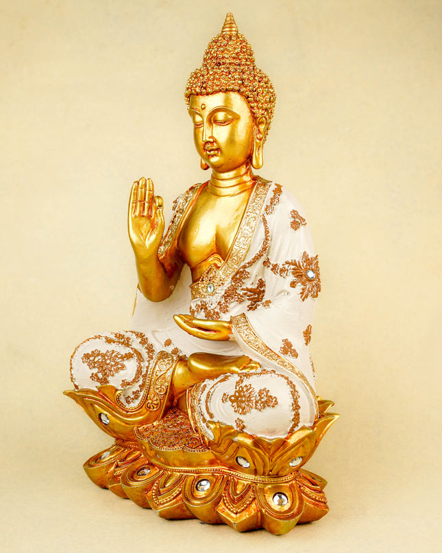 Polyresin Buddha on Lotus - 12 inch - WL5789