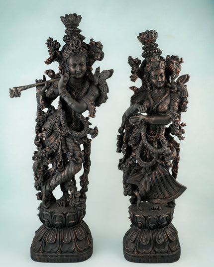 Polyresin Radha Krishna Idol - 25 inch - Black - WL5850-1