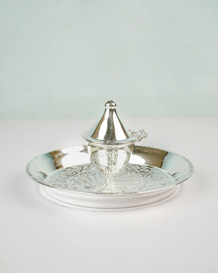 German Silver Kumkum Dibbi with Plate - WL5791