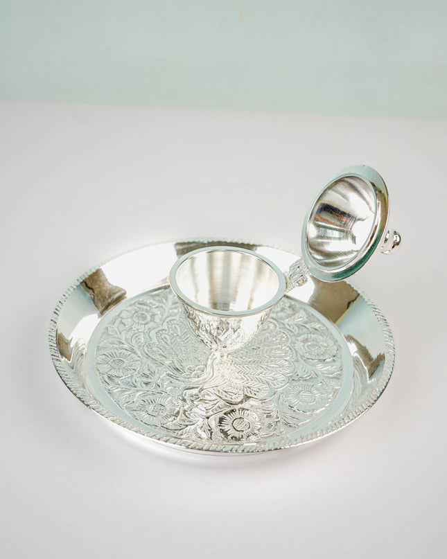 German Silver Kumkum Dibbi with Plate - WL5791