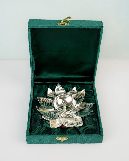 German Silver Flower Diya - 6 inch - WL5792