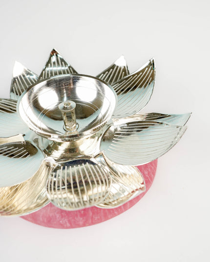 German Silver Flower Diya - 6 inch - WL5792