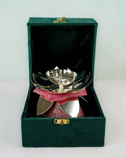 German Silver Flower Diya - 5 inch - WL5793