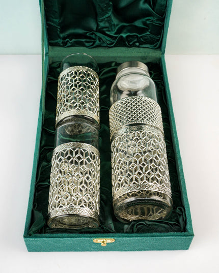 German Silver Glass Bottle with Set of 2 Glass - WL5795