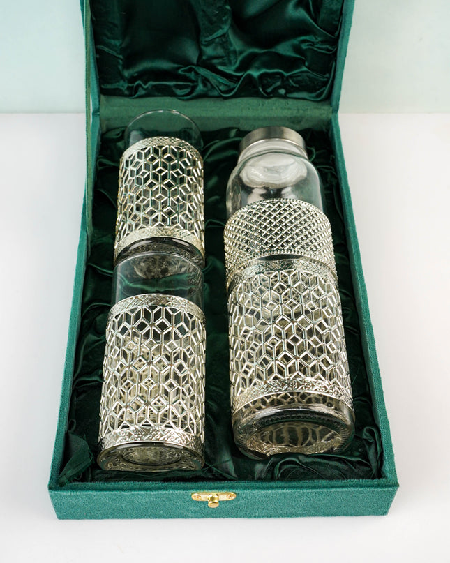 German Silver Glass Bottle with Set of 2 Glass - WL5795