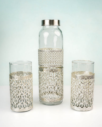 German Silver Glass Bottle with Set of 2 Glass - WL5795
