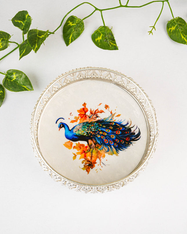 German Silver Peacock Design Tray - 6 inch - WL5807