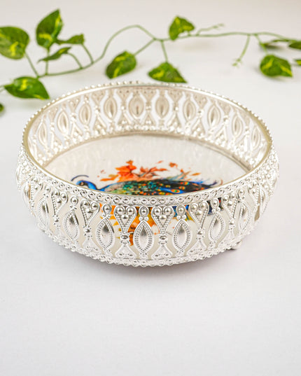 German Silver Peacock Design Tray - 6 inch - WL5807