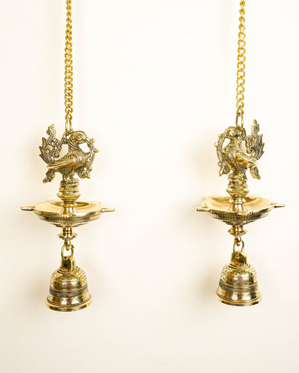 Brass Annapakshi Hanging - 5 Face Diya with Bell - Set of 2 - WL5808