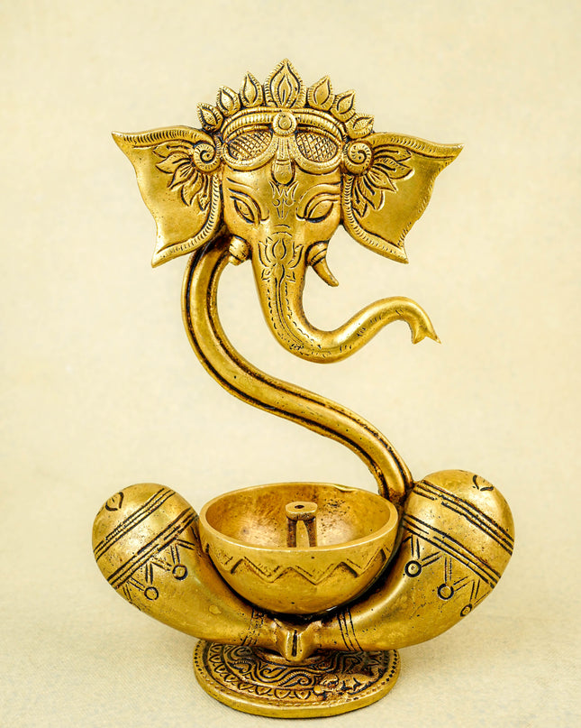 Brass Ganesha with Diya - 8 inch - WL5810