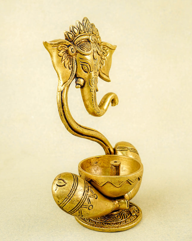 Brass Ganesha with Diya - 8 inch - WL5810