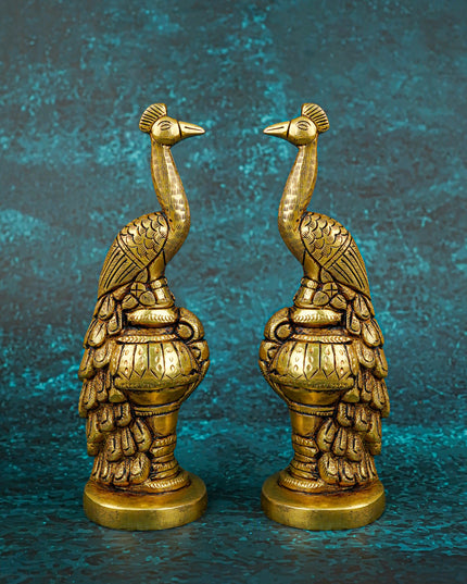 Brass Peacock Idol - Set of 2 - 7 inch - WL5813