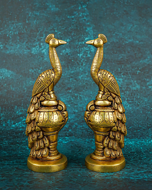 Brass Peacock Idol - Set of 2 - 7 inch - WL5813