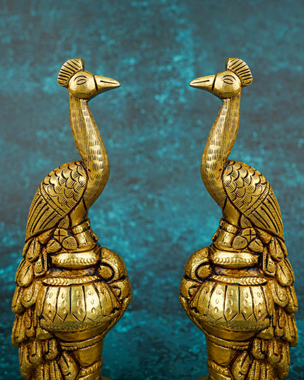 Brass Peacock Idol - Set of 2 - 7 inch - WL5813