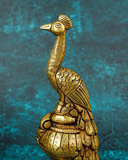 Brass Peacock Idol - Set of 2 - 7 inch - WL5813