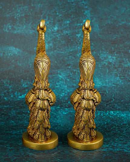 Brass Peacock Idol - Set of 2 - 7 inch - WL5813