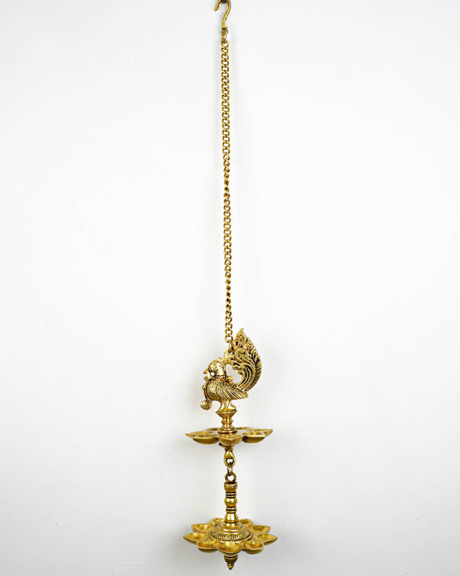 Brass Annapakshi 5 Face Diya Wall Hanging - 30 inch - WL5815