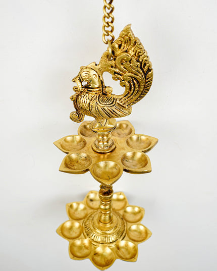 Brass Annapakshi 5 Face Diya Wall Hanging - 30 inch - WL5815