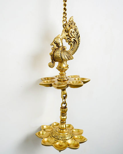 Brass Annapakshi 5 Face Diya Wall Hanging - 30 inch - WL5815