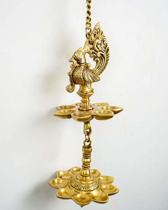 Brass Annapakshi 5 Face Diya Wall Hanging - 30 inch - WL5815