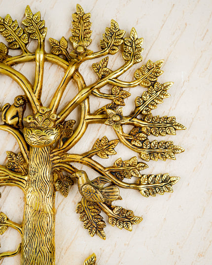 Brass Kalpavriksha Tree with Bird Wall Hanging - 14 inch - WL5817