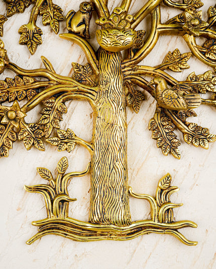 Brass Kalpavriksha Tree with Bird Wall Hanging - 14 inch - WL5817