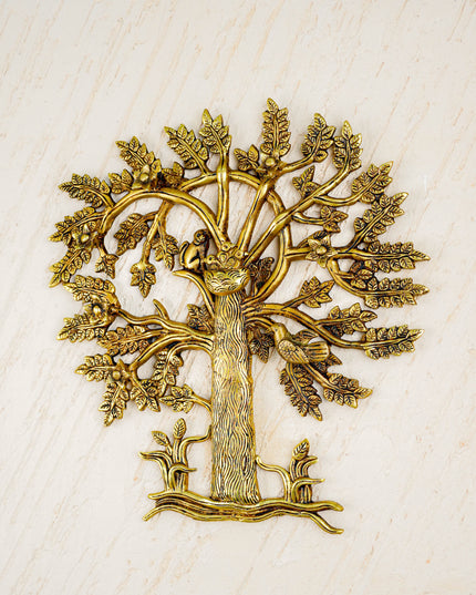 Brass Kalpavriksha Tree with Bird Wall Hanging - 14 inch - WL5817