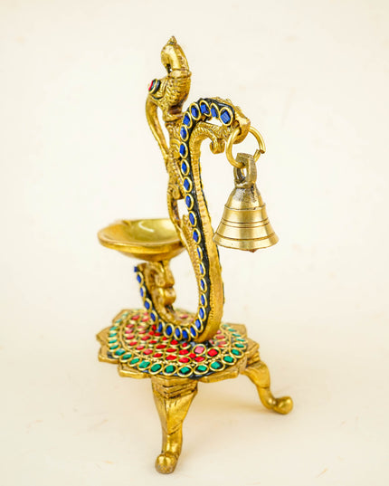 Brass Parrot Diya with Chowki & Stone Work - Green - WL5819-2