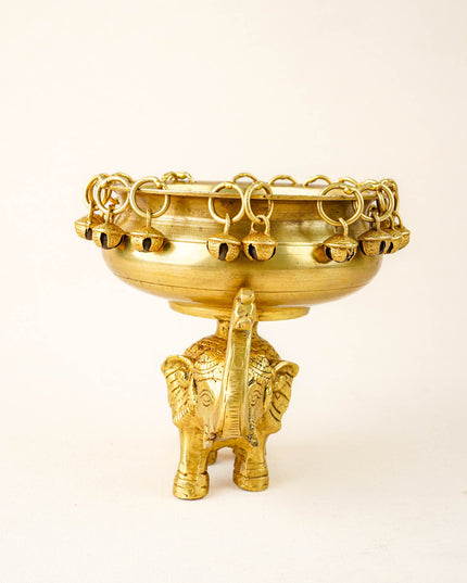 Brass Elephant Urli with Bells - 6 inch - WL5871