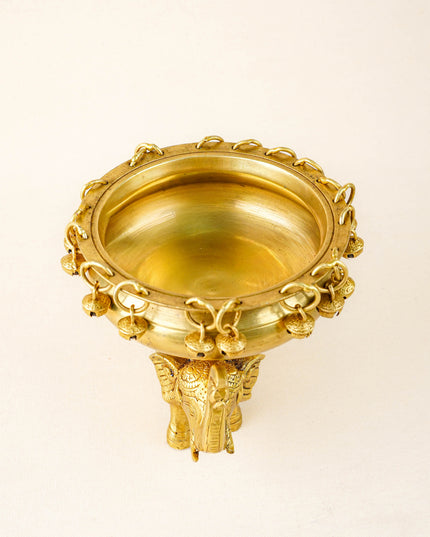 Brass Elephant Urli with Bells - 6 inch - WL5871