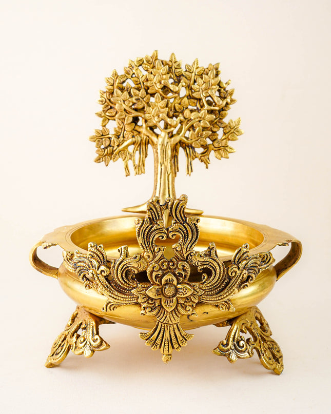 Brass Kalpavriksha Tree with Urli - 14 inch - WL5878