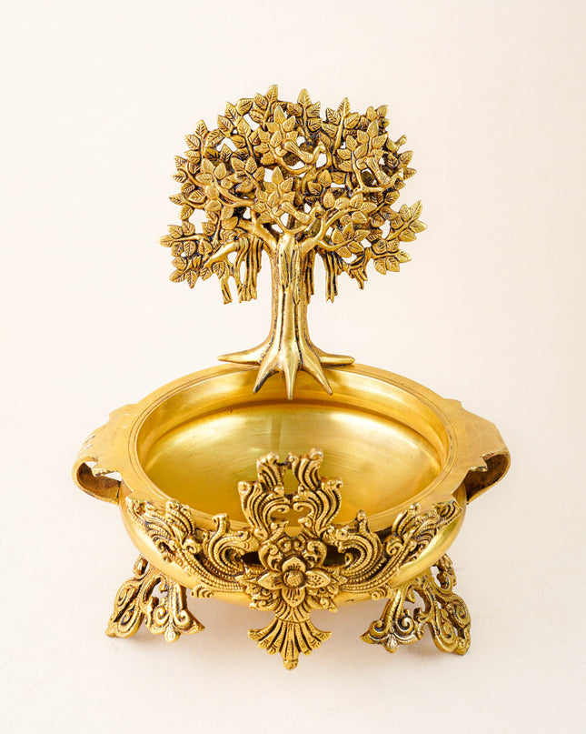 Brass Kalpavriksha Tree with Urli - 14 inch - WL5878
