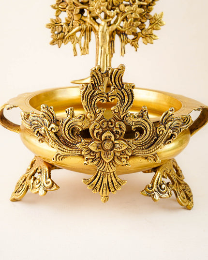 Brass Kalpavriksha Tree with Urli - 14 inch - WL5878
