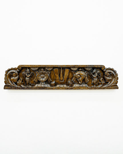 Wooden Carved Namam with Shankh Chakra Wall Hanging Panel - WL5879