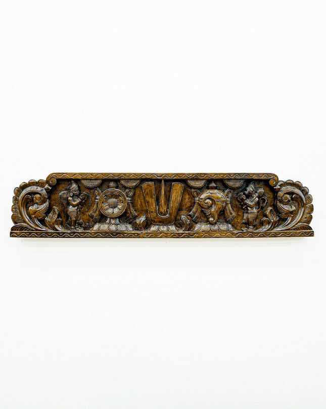 Wooden Carved Namam with Shankh Chakra Wall Hanging Panel - WL5879