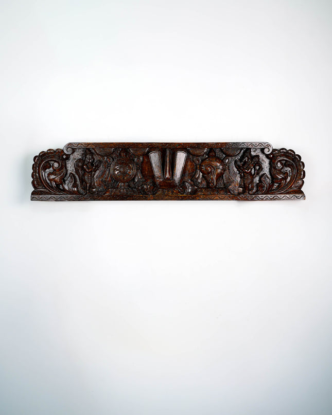 Wooden Carved Namam with Shankh Chakra Wall Hanging Panel - WL5879