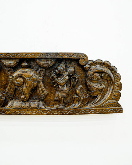 Wooden Carved Namam with Shankh Chakra Wall Hanging Panel - WL5879