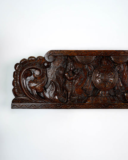Wooden Carved Namam with Shankh Chakra Wall Hanging Panel - WL5879