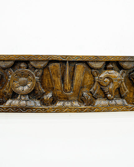 Wooden Carved Namam with Shankh Chakra Wall Hanging Panel - WL5879